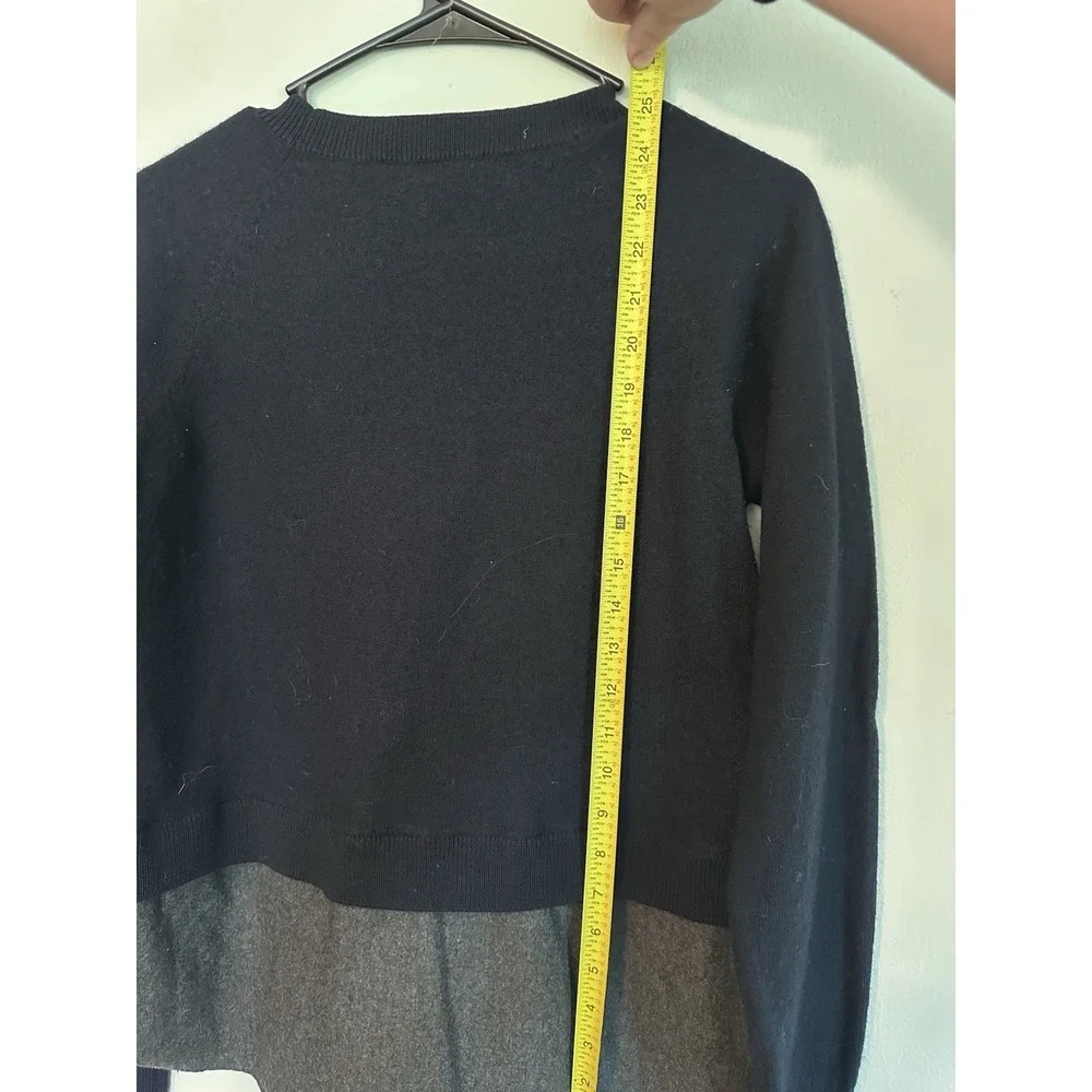 Carven 100% Wool SMALL Layered Sweater Crew Neck Navy Blue Dress Shirt Structure